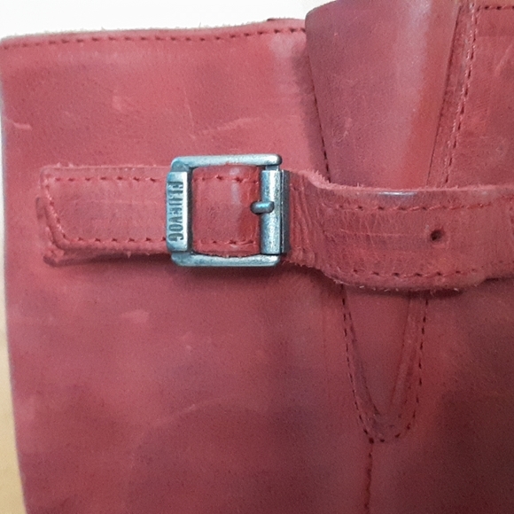 JOHN FLUEVOG Adriana Luna Red Leather Knee-High Boots Belted Harness Zipper 10 - Picture 4 of 16